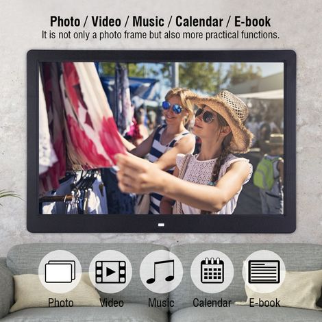 Cadre Photo Numérique 15,4 Pouces avec Réveil, Vidéo MP4 - Télécommande, Audio MP3 - Compatible VESA pour Salon (1/5)