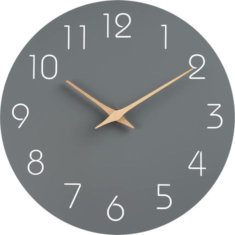 Horloge Murale - Mouvement Sans Tic-Tac - Bois Naturel - 25 Cm - Pour Cuisine Bureau Chambre - 1 Pièce