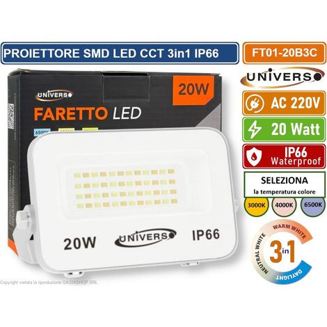 UNIVERSO FT01-20B3C FARO PROIETTORE SMD LED ULTRA SLIM 20W CCT SWITCH TEMPERATURA COLORE SELEZIONABILE IP66 (1/3)