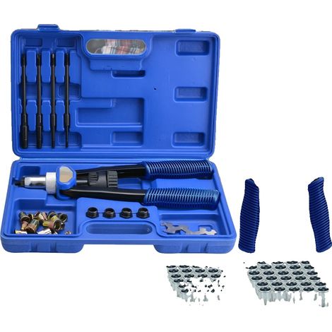 Remachadora ergonómica, incluye 150 remaches y juego de alicates para tuercas remachables. (1/2)