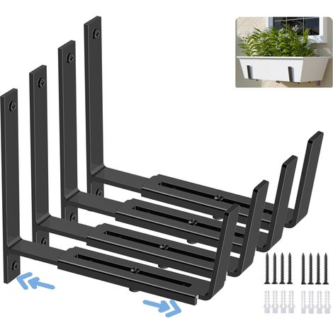 Lot de 4 supports de jardinière réglables (15,2 à 31,8 cm), supports universels pour jardinière de fenêtre, crochets de montage mural en métal robuste pour balcon, clôture, terrasse et jardin (1/5)