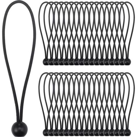 Tendeurs élastiques Bungee, lot de 35 tendeurs noirs (20 cm), cordons élastiques pour bâches, crochets élastiques portables robustes pour bannières, bâches, tonnelles et tentes (1/4)