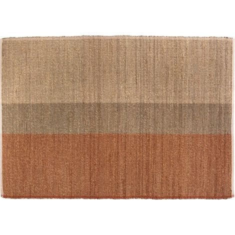 Tapis de Salon Artisanal en Jonc de Mer et Coton 120 x 170 cm, Style Bohème, Terracotta - PANGIVO