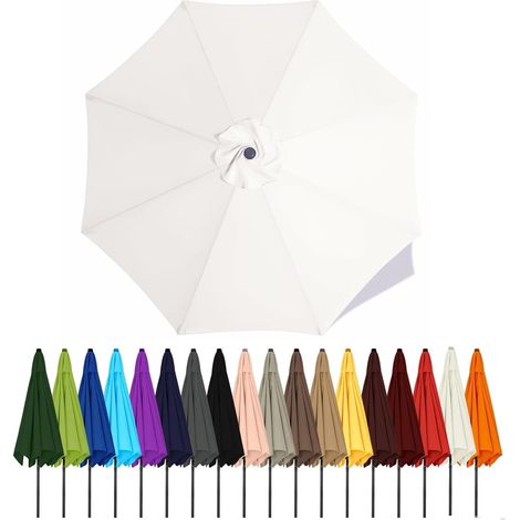 Auvent De Remplacement Pour Parasol De Terrasse, Toile De Parasol Pour Cour Jardin Plage, Protection UV Housse De Rechange(White,2.5m - 8Ribs)