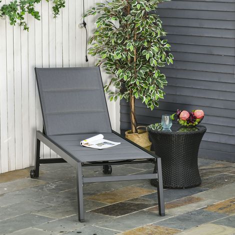 Chaise longue jardin inclinable sur 5 niveaux couverture rembourrée (1/4)