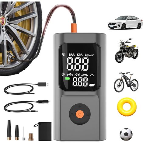 Compresseur à Air Portatif, 150 PSI Gonfleur Pneus Voiture sans Fil, 4500mAh Mini Pompe, Led Pompe a Velo, Inflation Rapide, Arrêt Automatique, USB-C air Pour voiture, vélo, moto et ballons - (1/5)