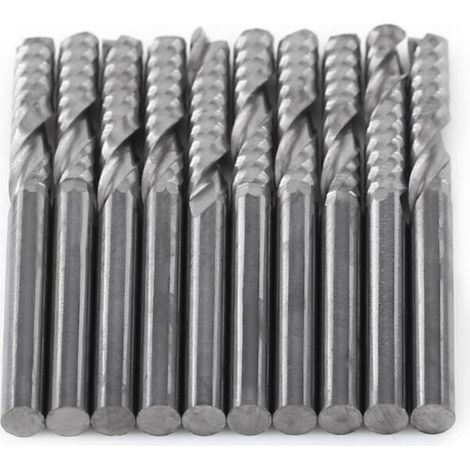 Lntyq Fraise en bout 10 pièces 1/8 ”tige fraises en bout à une cannelure outil de foret carbure de tungstène routeur CNC fraises pour bois aluminium acier PVC circuits imprimés fibre de carbone acryli
