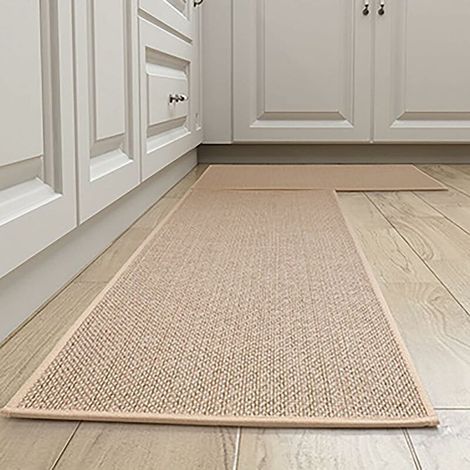 Lot de 2 tapis de cuisine lavables antidérapants – Tapis en lin et jute – Dimensions 50x80cm et 50x120cm – Semelle en caoutchouc (1/3)