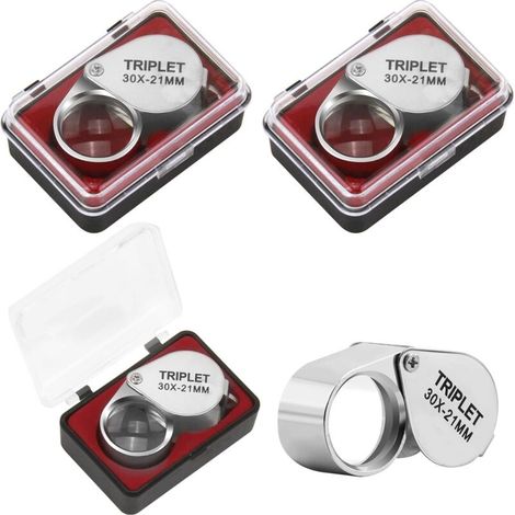 3 PCS Loupe de Bijoutier X30, Loupe Grossissante Pliable, Loupe de Poche pour Diamants et Pierres Précieuses, Inspection Fine de Montres et Bijoux