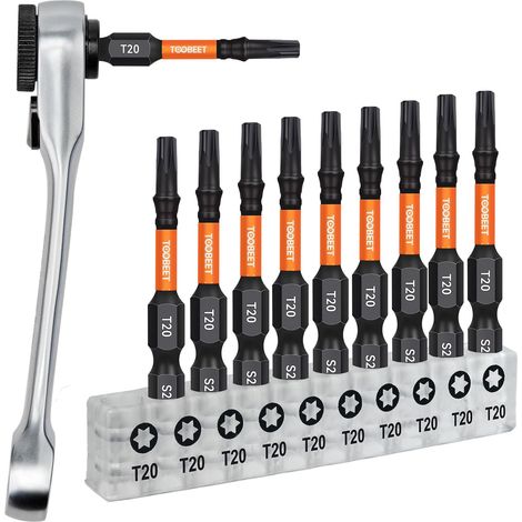 Jeu de 11 Embouts de Vissage Torx T20 50mm avec Mini Clé à Cliquet, Acier S2 Magnétiques, Embouts Haute Fréquence pour Visseuse à Choc (1/5)