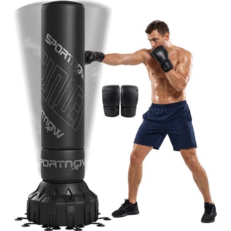 Saco de Boxeo de Pie para Adultos 180 cm con Absorción de Impactos Guantes Base Rellenable de Arena 120 kg o Agua 70 kg (1/5)