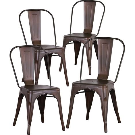 Skecten Lote de 4 Sillas de Comedor de Metal, Estilo Industrial, Sillas de Cocina Apilables, Silla de Jardín en Casa,Roja marrón (1/5)