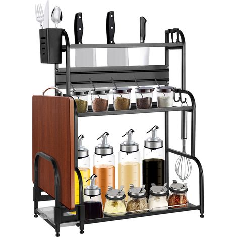 Range-Épices Cuisine en Acier Carbone avec Porte-Planche à Découper – Gain de Place Design 48x22x56cm, Résistant à l'Humidité & Anti-Rayures (Installation Rapide pour Petites Cuisines) (1/5)