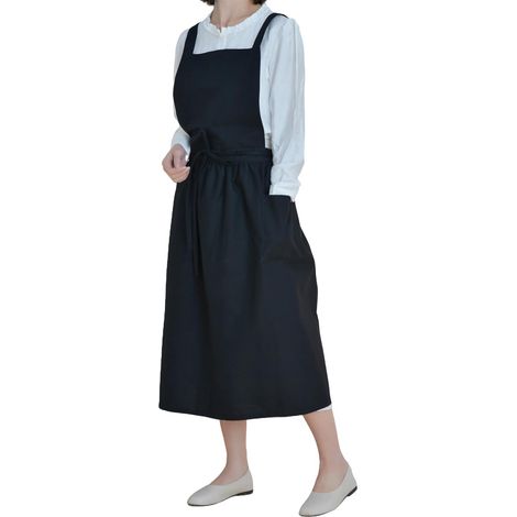Tabliers Femmes Style Japonais Bretelles Croisees Bavoir Couleur Unie Coton Vintage Tablier de Cuisine avec 2 Poches pour Chef Jardinage Fleuriste Patisserie Café Cuisson (1/5)