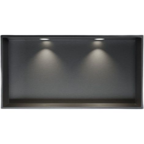 BERNSTEIN - Nicchia doccia in acciaio inox + 2 faretti LED, mensola a scomparsa 30x60x10cm (AxLxP) Metallo canna di fucile, 2x faretti bianco opaco	Canna di fucile, 2x cornice per installazione spot b