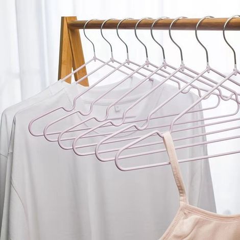 Porte-Vêtements - Lot de 10 Porte-Cintres 40 cm en Acier Inoxydable Rose pour Tous Types de Vêtements (1/5)
