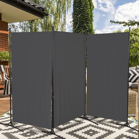 Randaco – Paravent 360° rabattable 3 panneaux – Cloison en polyester hydrofuge – Cadre métallique stable – Longueur 260 cm, Hauteur 180 cm – Anthracite