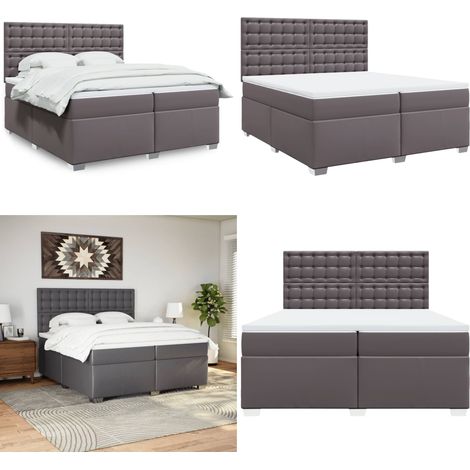 Boxspringbett mit Matratze Grau 200x200 cm Kunstleder - Boxspringbett - Doppelbett - Bettsystem - Schlafzimmermöbel - Kunstlederbett - Home & Living (1/5)