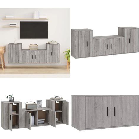 3-tlg. TV-Schrank-Set Grau Sonoma Holzwerkstoff - TV-Schrank - Holzwerkstoff Möbel - Grauer Fernsehtisch - Wohnzimmer Dekoration - Wandmontage Regal - Home & Living (1/5)