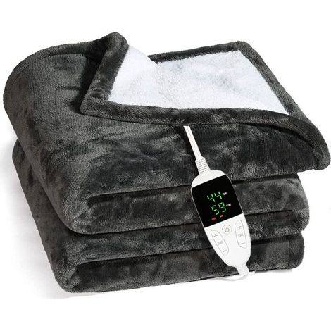 Couverture Chauffante Flanelle 130150cm, Plaid Chauffant avec 6 Niveaux de Dhaleur, Minuterie 10H, Chaleur Rapide, Protection Contre la Surchauffe, Affichage LED, Lavable en Machine (Noir) YMYNY