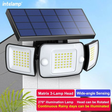 Lampe solaire extérieure (6-10 W - BLANC) avec 3 modes, détecteur de mouvement, ultra-lumineuse, étanche IP65, idéale pour les jardins, cours, allées et garages. Compatible avec applique murale, éclai (1/5)