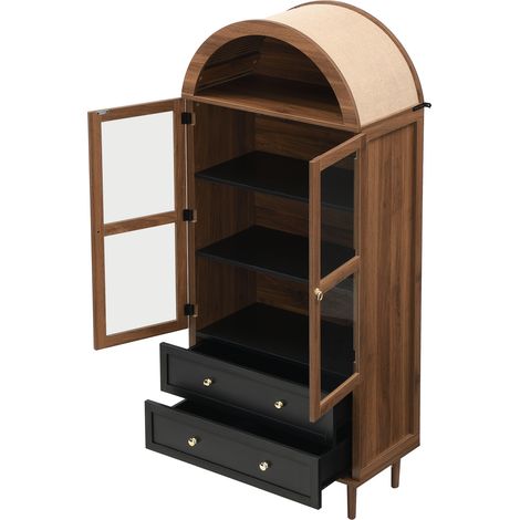Modernes Sideboard aus MDF und Glas in Nussbaumoptik mit Glastüren und verstellbaren Böden (1/5)