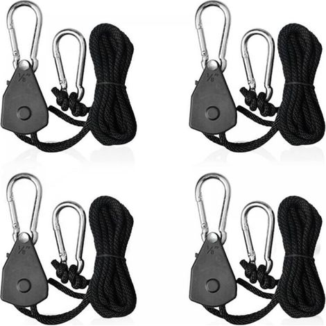 4 Pieces Adjustable Ratchet Ropes with 1/8 Hooks Shade Sail Tensioner Ratchet Strap Rope for Lamp or Plants (1/5)
