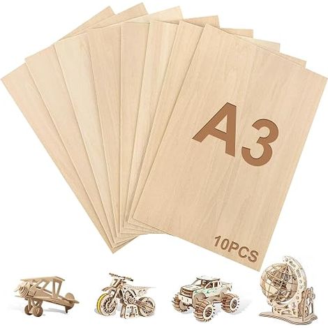 Lote de 10 placas de contrachapado A3 de 3 mm de madera de tilo 42 x 30 cm, placas de madera para bricolaje, modelismo, pirograbado, trabajo de la madera DIY (A3-420 x 300 x 3 mm) (1/5)