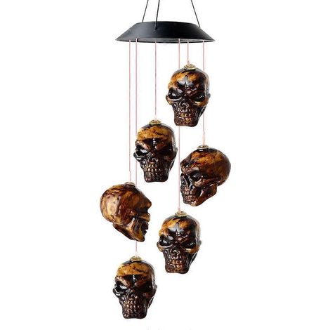 Carillon solaire lumineux d'Halloween pour jardin extérieur, élégant, motif crâne/citrouille/lampe à pétrole, décoration commémorative pour la maison, carillon B-Squelette.