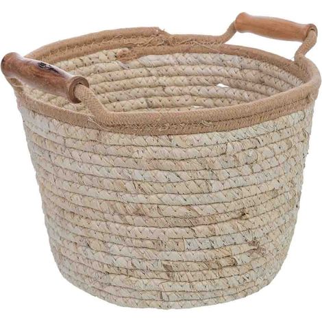 Cesto de fibra natural y algodón marrón D29x17h cm (1/5)