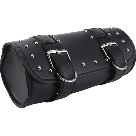 Sac de Guidon de Moto, Sac Sissy Bar, à Outils de Moto avec Sangle en Cuir, de Universel, Sacoche de Selle en Cuir PU, Bagage à roulettes de, à roulettes de Remplacement (Black) (1/5)