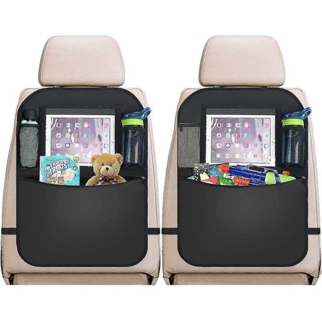 Organisateur de siège arrière de voiture, lot de 2 organisateurs universels noirs pour enfants avec grande poche de rangement et support pour tablette, protection pour siège auto (1/5)