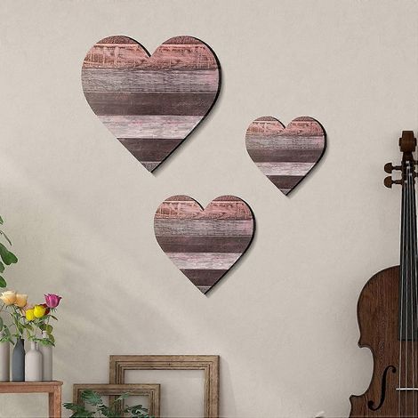 Houten hart wanddecoratie (3 stuks) huisdecoratie verjaardagsdecoratie bruiloft kamerdecoratie accessoires interieur woonkamer huis lijst wanddecoratie (1/5)