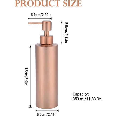 Rose Gold Soap Dispenser 304 Stainless Steel - Reusable Liquid Soap Pump for Hand Soap, Dish Soap & Lotions, 350ML/12oz, Modern Bathroom & Kitchen Dispenser for Home, Hotel, Office(350ML/12oz) (1/5)