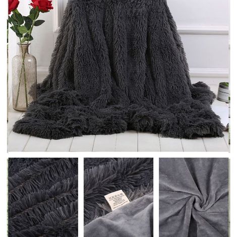 Couverture de Luxe en Fausse Fourrure à Poils Longs, 160x200cm,Douce, Confortable et Chaude pour lit, canapé et Chaise, Gris2 (1/5)