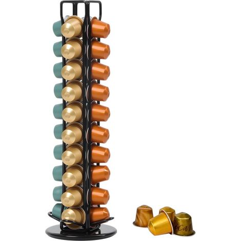Porte-capsules de café - Boîte de rangement pour capsules - Porte-capsules rotatif - Support de rangement pour coin café - Compatible Nespresso - Peut contenir 40 capsules de café noir (1/5)