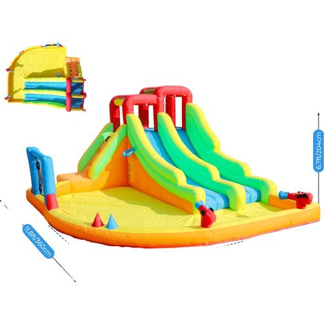 Toboggan Aquatique Gonflable, Caractéristique de Piscine à Éclaboussures, Souffleur de 480W Inclus, 4.41x3.61x2.04m (1/2)