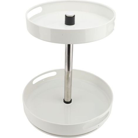Organisateur d'épices à 2 niveaux, plateau rotatif à 360 degrés, plateau tournant à hauteur réglable, étagère de rangement pour assaisonnement de cuisine, condiments blanc (1/2)