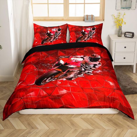 Parure de lit 135 x 200 cm, housse de couette 135 x 200 cm, motif de moto, nid d'abeille, effet 3D, hexagonal, art moderne (1/5)