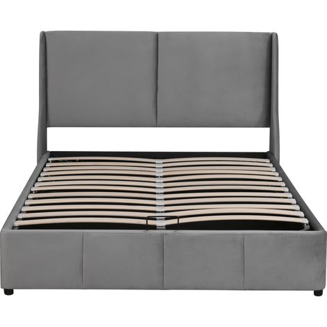 Doppelbett gepolstert grau 140 x 190 cm mit hydraulischem Bettkasten (1/5)