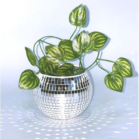 longziming - Pot de fleurs boule disco - Vase boule en verre miroir argenté - Pot de fleurs pour plantes - Petit bougeoir disco - Fête, bureau, cuisine - 8 x 10 cm (1/5)