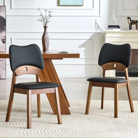 Set de 2 Sillas de Comedor en Madera de Caucho, Respaldo Ergonómico, Asiento Acolchado, Negro (1/5)