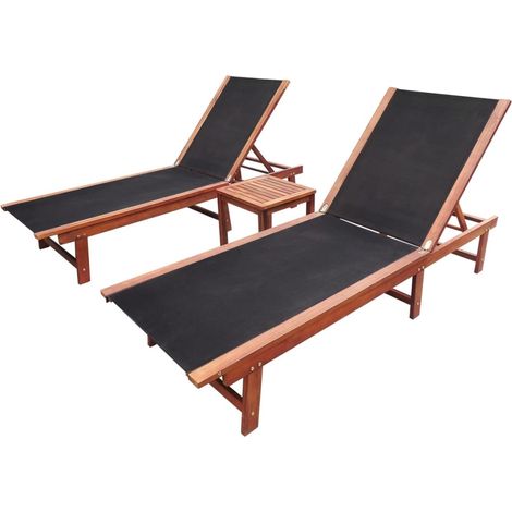Set di 2 sdraio sedia a sdraio lettino da giardino lettino da giardino terrazza mobili da esterno e tavolo legno massello di acacia e tessiline 020012144