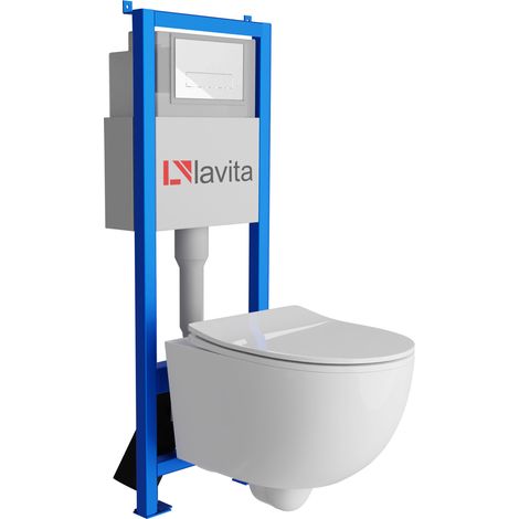 Bâti-support Lavita LAV 101 à 40 cm + WC Brava sans bord + plaque de commande LAV 200.3.1 blanc Kit complet WC (1/5)