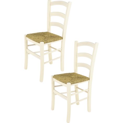 Tommychairs 2 Sillas Venice en haya anilina blanca y asiento en paja