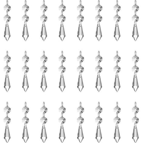 Lot de 24 pendentifs en cristal transparent de 37 mm, effet prisme de glace, avec perles octogonales, pour lustre, lampe, vase, décoration de jardin, Noël ou mariage. (1/5)