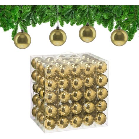 Relaxdays Palline di Natale, Set da 100 Palle Albero, Addobbi Natalizi, ∅ 6 cm, Sfere in Plastica Lucida, Dorate (1/5)