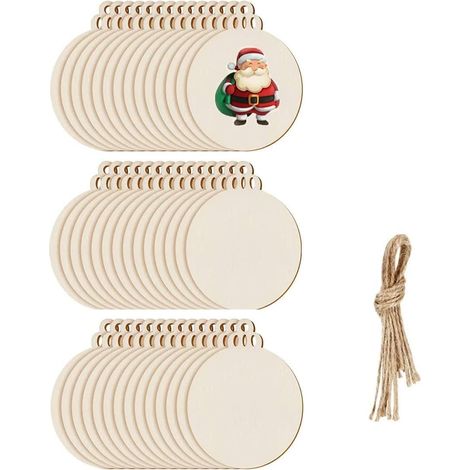 Lot de 100 boules de Noël en bois naturel pour travaux manuels, décorations en bois naturel avec ficelle pour décoration de sapin de Noël (1/5)