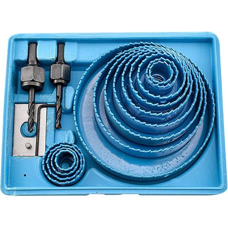 Kit de 13 scies cloches, adapté au perçage de grands trous dans le liège, le bois, les plaques de plâtre, etc., 16 pièces, bleu.