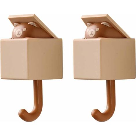 2 Crochets Muraux Adhésifs pour Chat, Porte-Clés et Porte-Manteau Sans Perçage, Fixation Murale Marron, Lot de 2 Pièces (1/5)